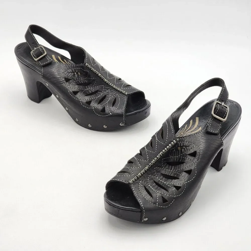 Dansko Rowena Platform Cutout Leather Slingback Heel Clog Sandals Y2K Size 40 EU